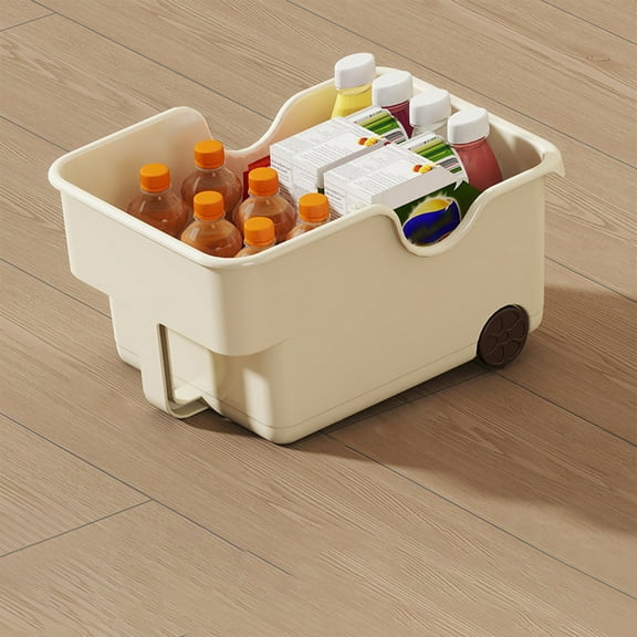 Kitchen Storage Boxes With Handle Pulley, Household Drinks Toys Spices Cabinet Organiser, Plastic, Large Capacity, Easy To Move, Versatile Use