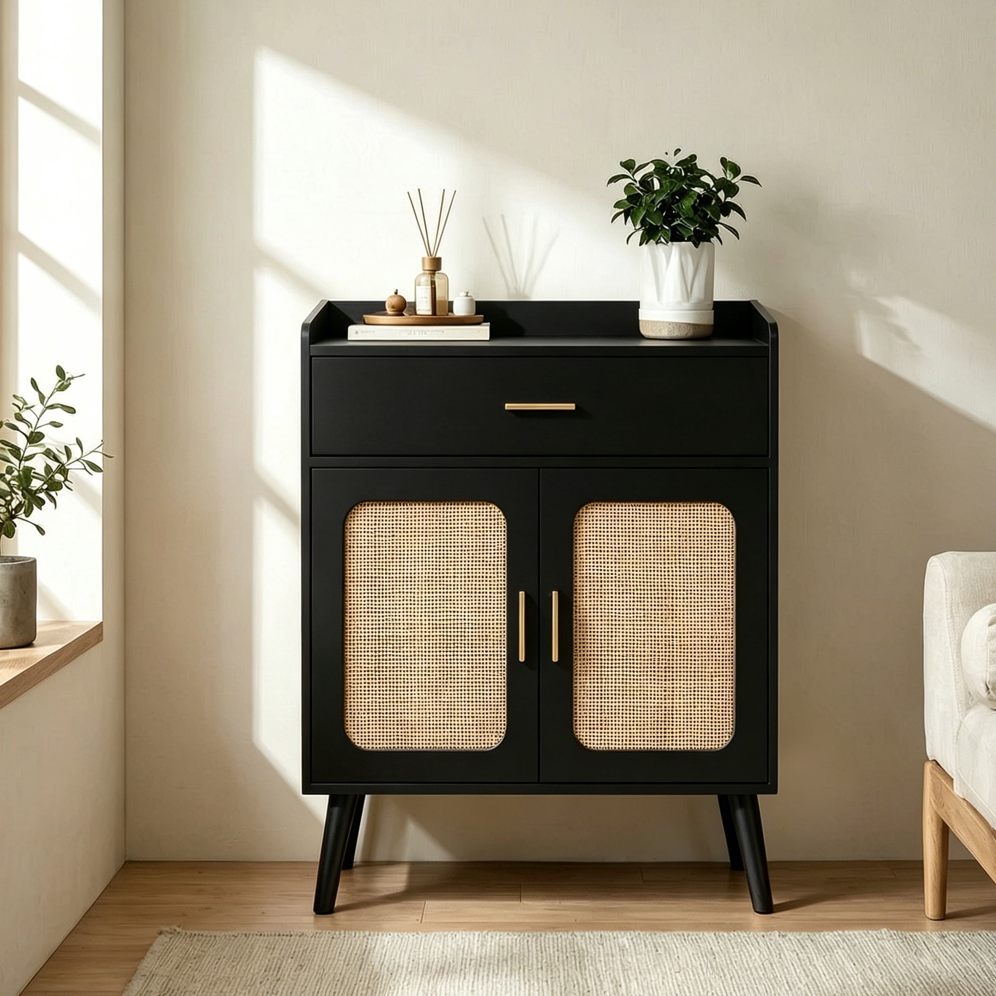 Kitchen Storage Cabinet, 2 Door Cabinets & 1 Drawer, Wood Grain, Coffee Bar Station