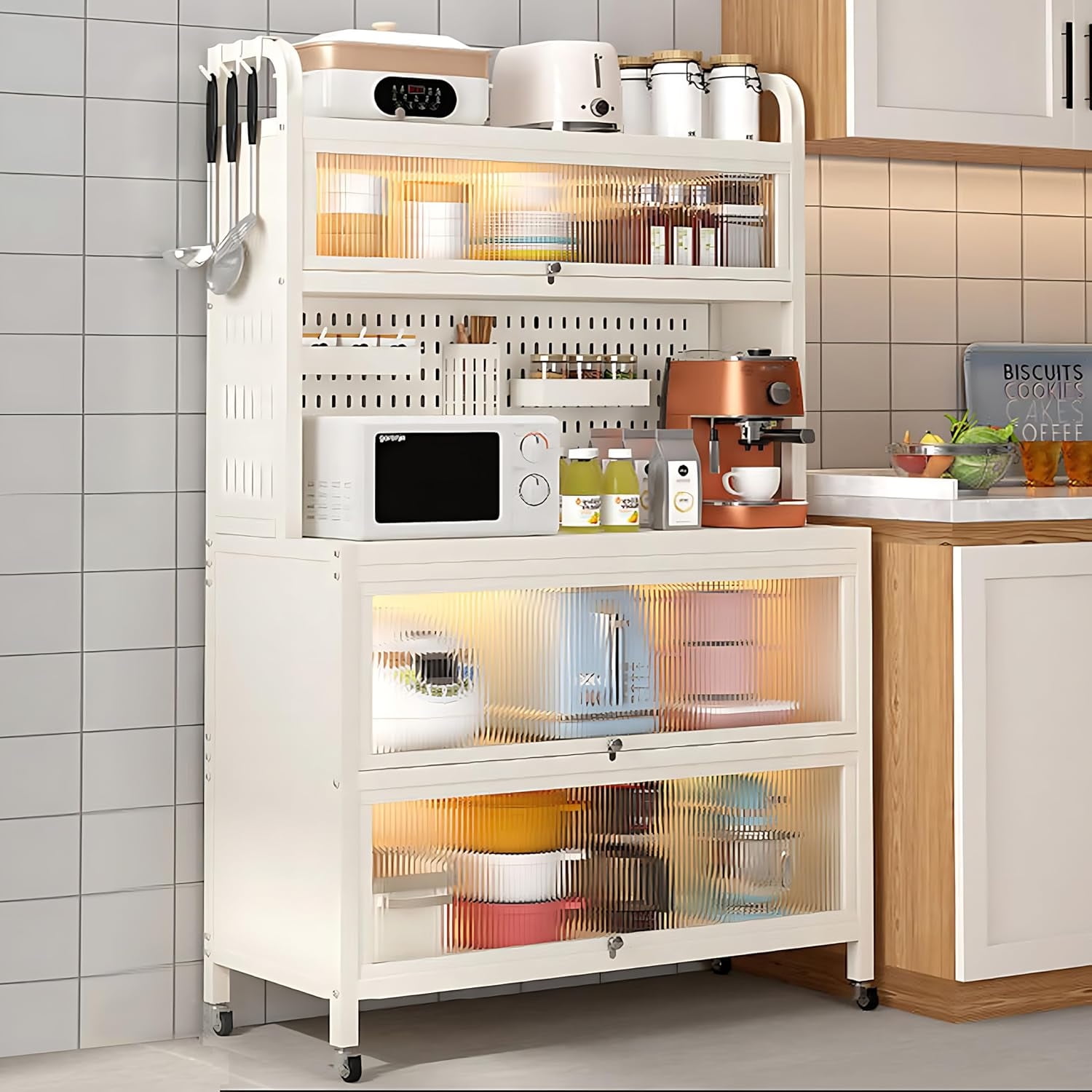 Kitchen Storage 5Tier Mobile Microwave Stand with Flip Doors