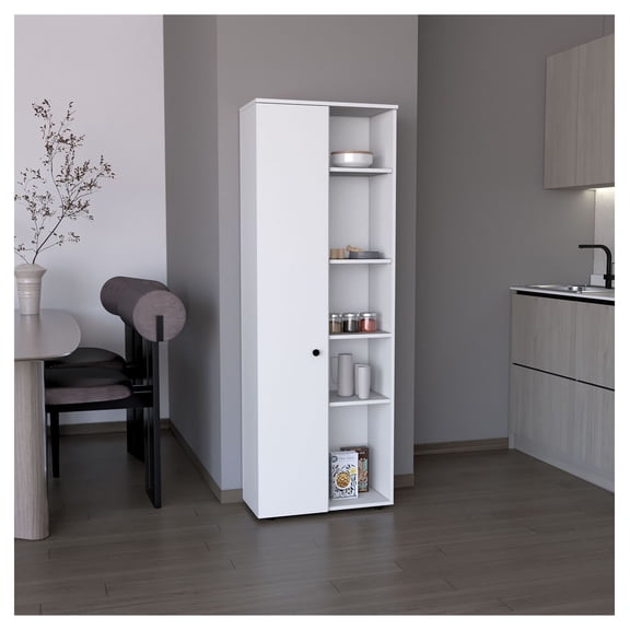 Kitchen Storage Cabinet, 67" Pantry Cupboard with Shelves, White Finish, Freestanding Kitchen Organizer, Slim Design for Kitchens & Pantries