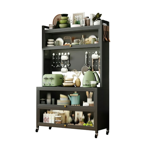 RAZXNAOR Kitchen Storage Cabinet, Bakers Rack Countertop with Flip Doors, 80cm