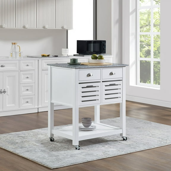 Kitchen Storage Cabinet, Kitchen Island Cart, Wooden Kitchen Cart with Drawers and Ventilated Bins, Gray White Finish, 30 Inch Spacious Countertop, Multi-Purpose Kitchen Storage Organizer