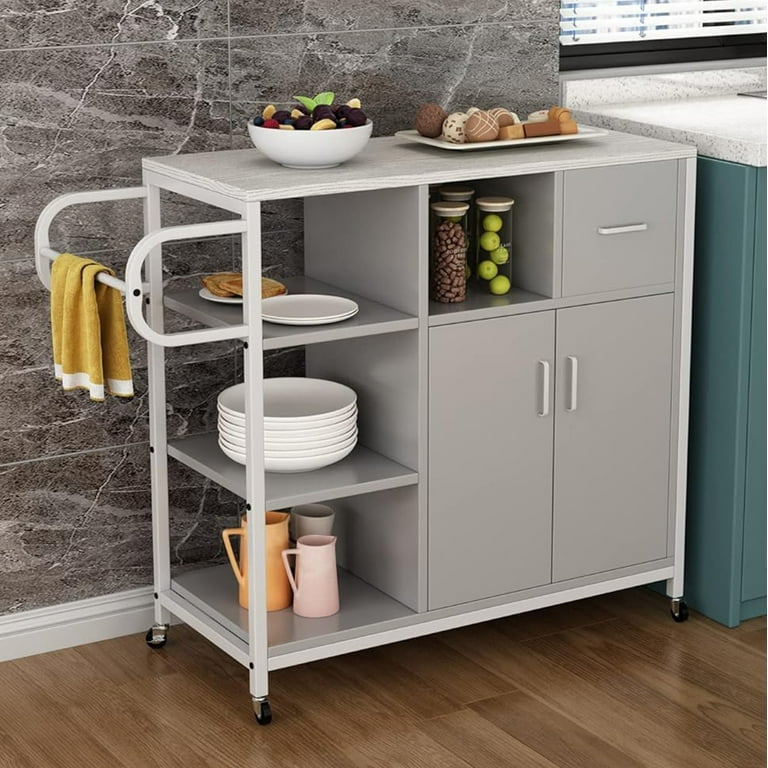 Kitchen Storage Cabinet,Storage Racks, Kitchen Island on 4 Wheels,Mobile  Kitchen Table Suitable for displaying Small appliances, for Dining Room