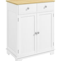 Kitchen Storage Cabinet With Sideboard - Solid Wood Countertop, 2 Drawers, Doors, Adjustable Shelf Distressed White Finish Sideboard, Unit