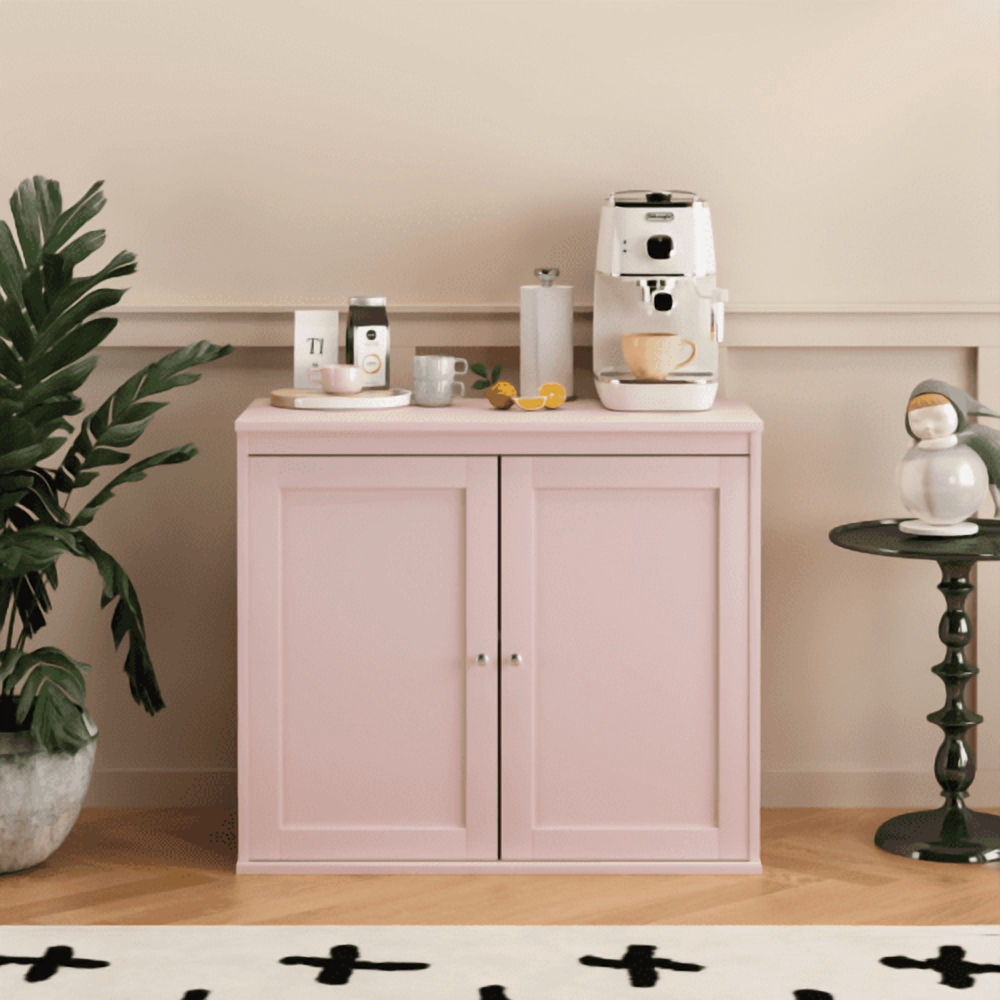 Kitchen Storage Cabinet with Double Doors, Adjustable Shelves, Coffee Bar Cabinet, Sideboard Buffet for Dining Room, Living Room, Entryway, Pink