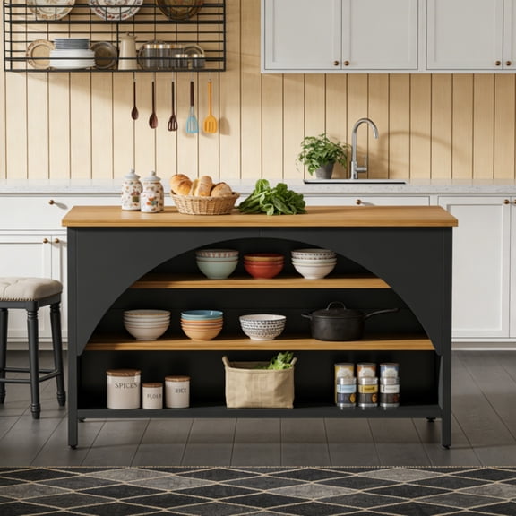 Kitchen Storage Cabinet with Island, Freestanding Pantry Cupboard