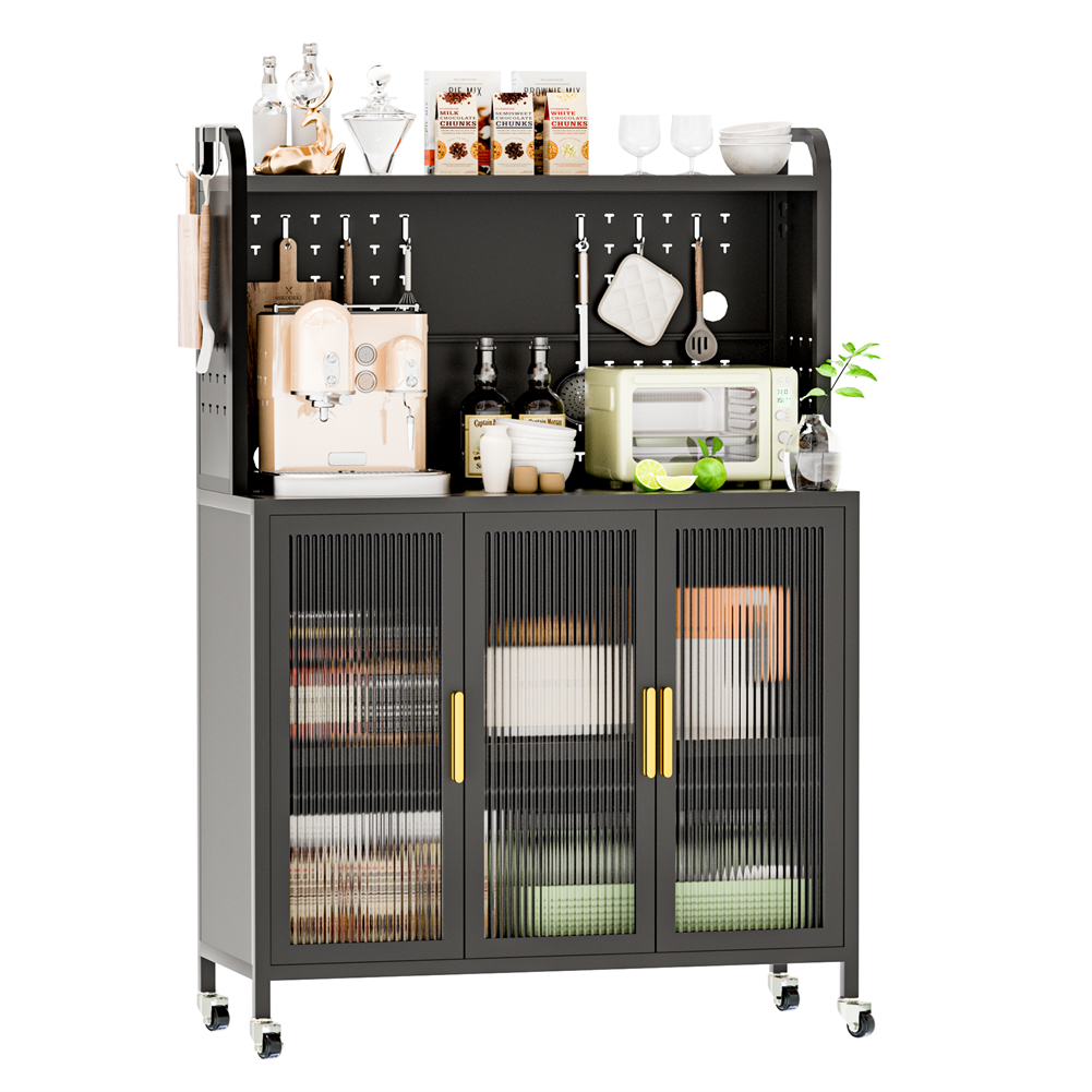 Kitchen Storage 4 Tiers Rolling Bakers Rack With Storage