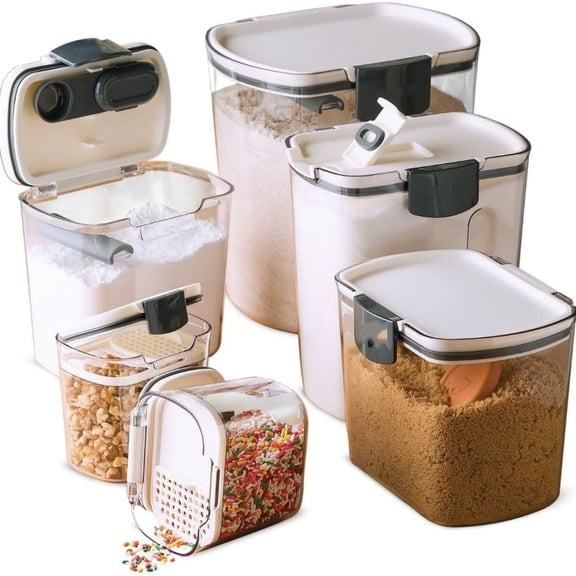 Kitchen Storage Canister Container Set for Flour, Sugar & More, Keeps Ingredients Fresh, with Accessories (Multicolor, 6- Piece)