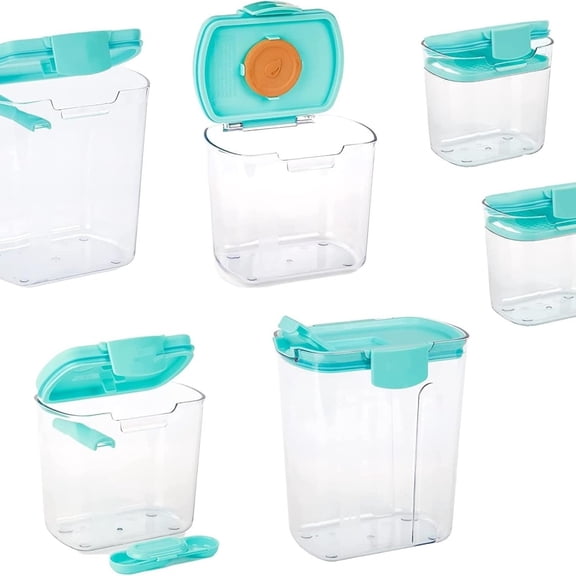 Kitchen Storage Canister Container Set for Flour, Sugar & More, Keeps Ingredients Fresh, with Accessories (Turquoise, 6- Piece)