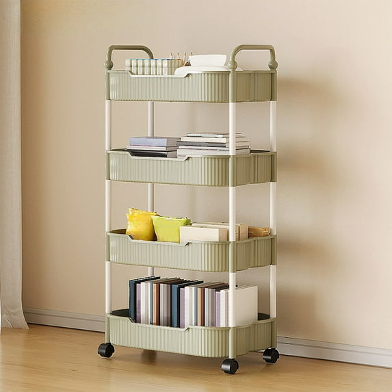 Kitchen Storage Cart, 4 Tier Rolling Utility Cart with Wheels, Mobile Organizer Shelf for Bathroom Toiletries and Living Room