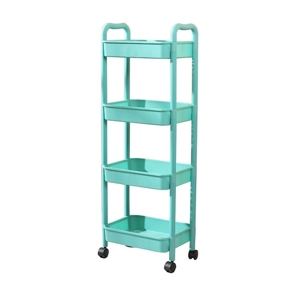 Kitchen Storage Cart, 4-Tier Storage Rack, Versatile Bathroom and Kitchen Organizer with Armrests, Durable Plastic Construction, Easy-Move Casters, White Gray Green, 38x26x105cm