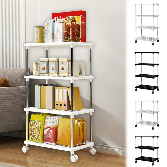 Kitchen Storage Cart under $5! kkbbma 3/4 Tier Kitchen Storage Cart, Multifunction Utility Rolling Storage Organizer,Mobile Shelving Unit Cart with Wheels for Bathroom,Laundry,Living Room