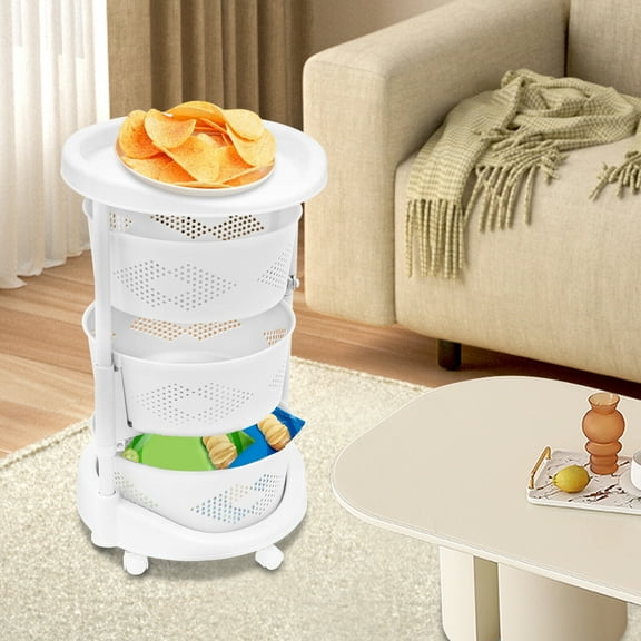 Kitchen Storage Cart Rotating Basket Rack Vegetable Fruit Holder 3 Layer Shelves Flexibly Moving Rack with Wheels