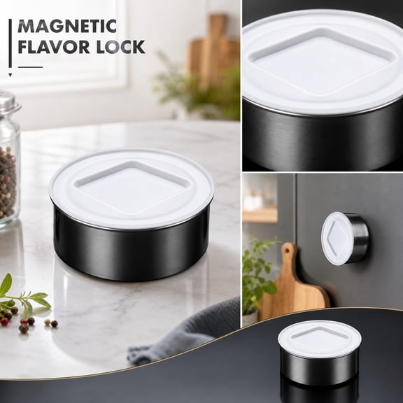Kitchen Storage Container, Wall Mounted Spice Rack, Airtight Storage Container with Lid, Stainless Steel Storage Container, 4" X 1.5" Magnetic Wall Mount Seasoning Jar,