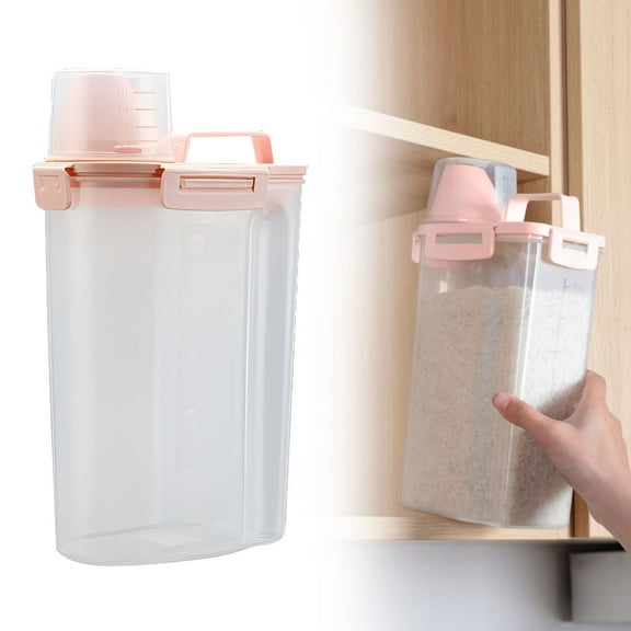Kitchen Storage Containers Rice Storage Cereal Containers Dispenser With Plastic + Airtight Design + Pour Spout 3L Capacities Of Rice Perfect For Rice Cooker,Pink Kitchen Storage Containers