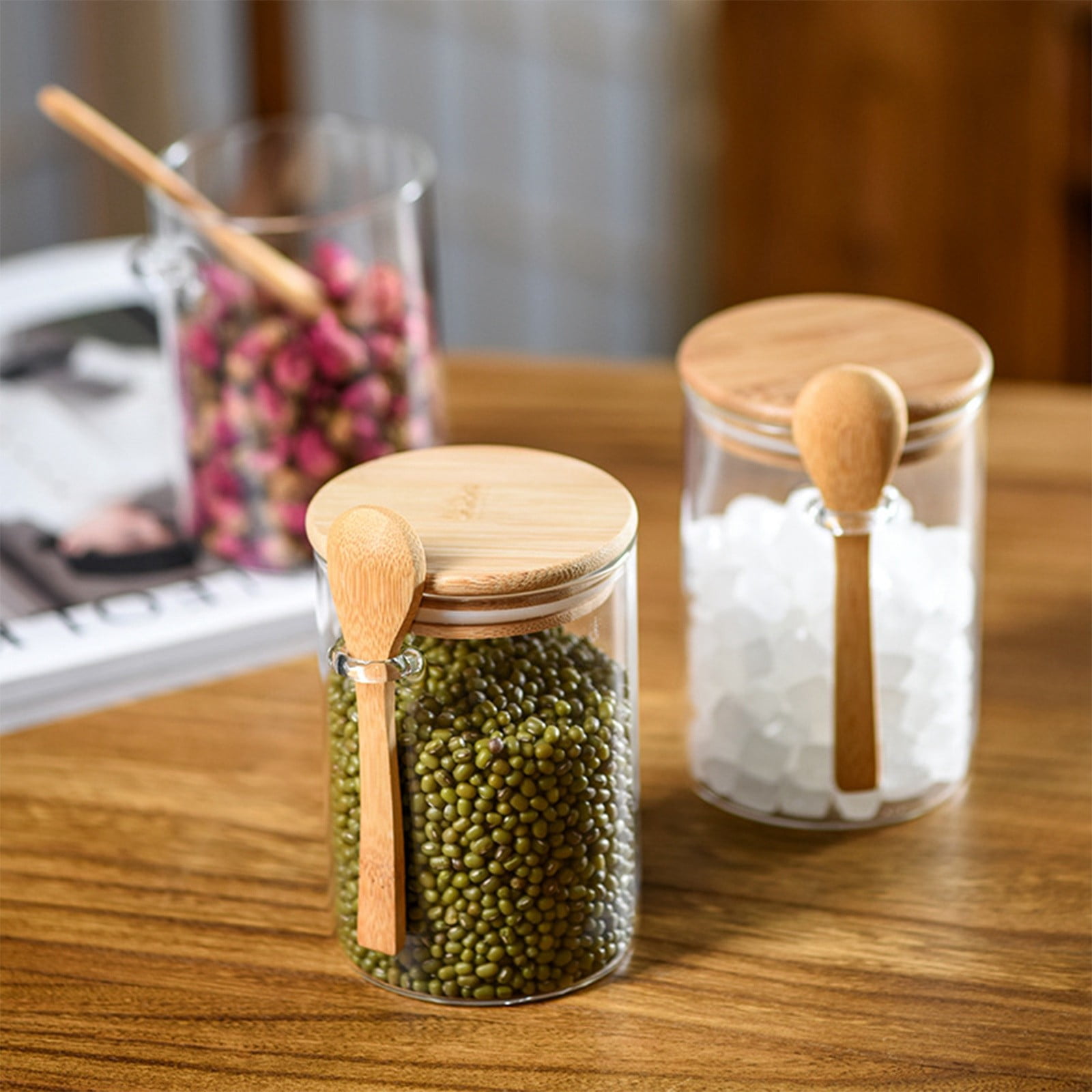 Kitchen Storage Containers A Set of Glass Jars with Airtight Lids and ...