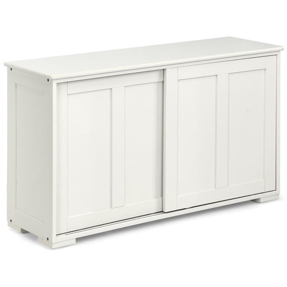 Kitchen Storage Cupboard Cabinet with Sliding Doors, 42-Inch Farmhouse Sideboard Buffet with 4 Shelves, Antique White