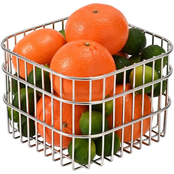 Kitchen Storage Fruit Basket,Large Mesh Colander Bowl,Stainless Steel Vegetables Drain Basket,Wire Strainer Basket,for Home Countertop Egg Snacks Holders (Rounded Square)