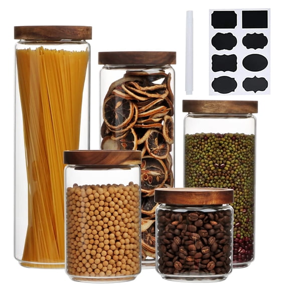 Kitchen Storage Glass Jars with Wooden Lids (5pcs)