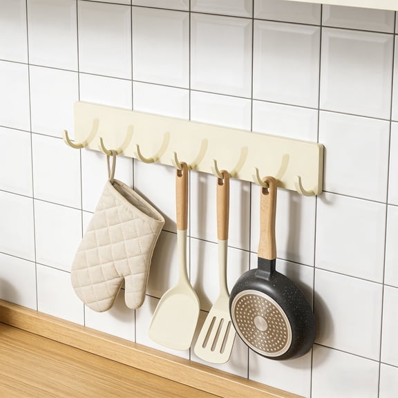Kitchen Storage Hook Rack Wall Mounted Adhesive Hook Organizer Multi Hook Rail For Utensils Towels Keys Space Saving Kitchen Bathroom Home Organization For Kitchen Bathroom Office Use