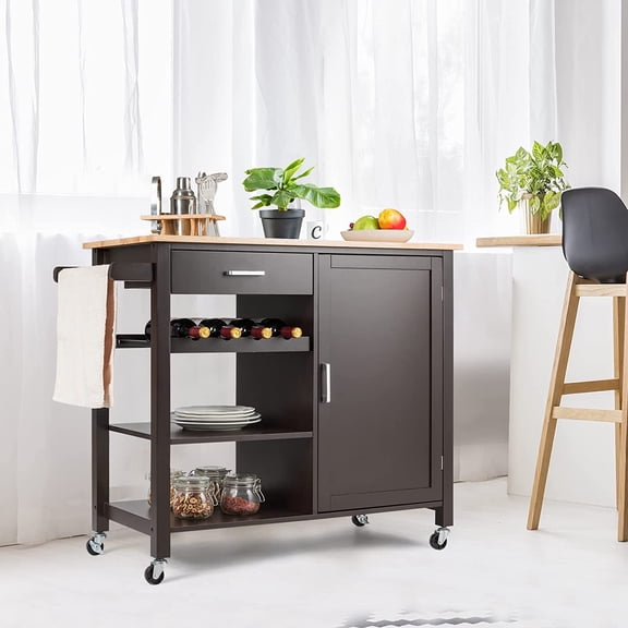 Kitchen Storage Island Cart on Wheels, Brown