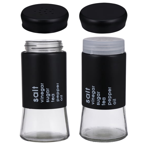 NIAIZEK Set of 2 Black Glass Spice Jars with Stainless Steel Lids, Kitchen Herb and Seasoning Containers for Organized Storage