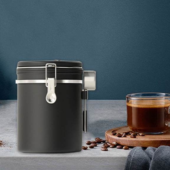 Kitchen Storage Organization Coffee Canister, Food Storage Container With Date And Scoop For Grounds Coffee,Beans,Tea,Flour,Cereal,Sugar(1.8L) Airtight Stainless Steel Kitchen Black