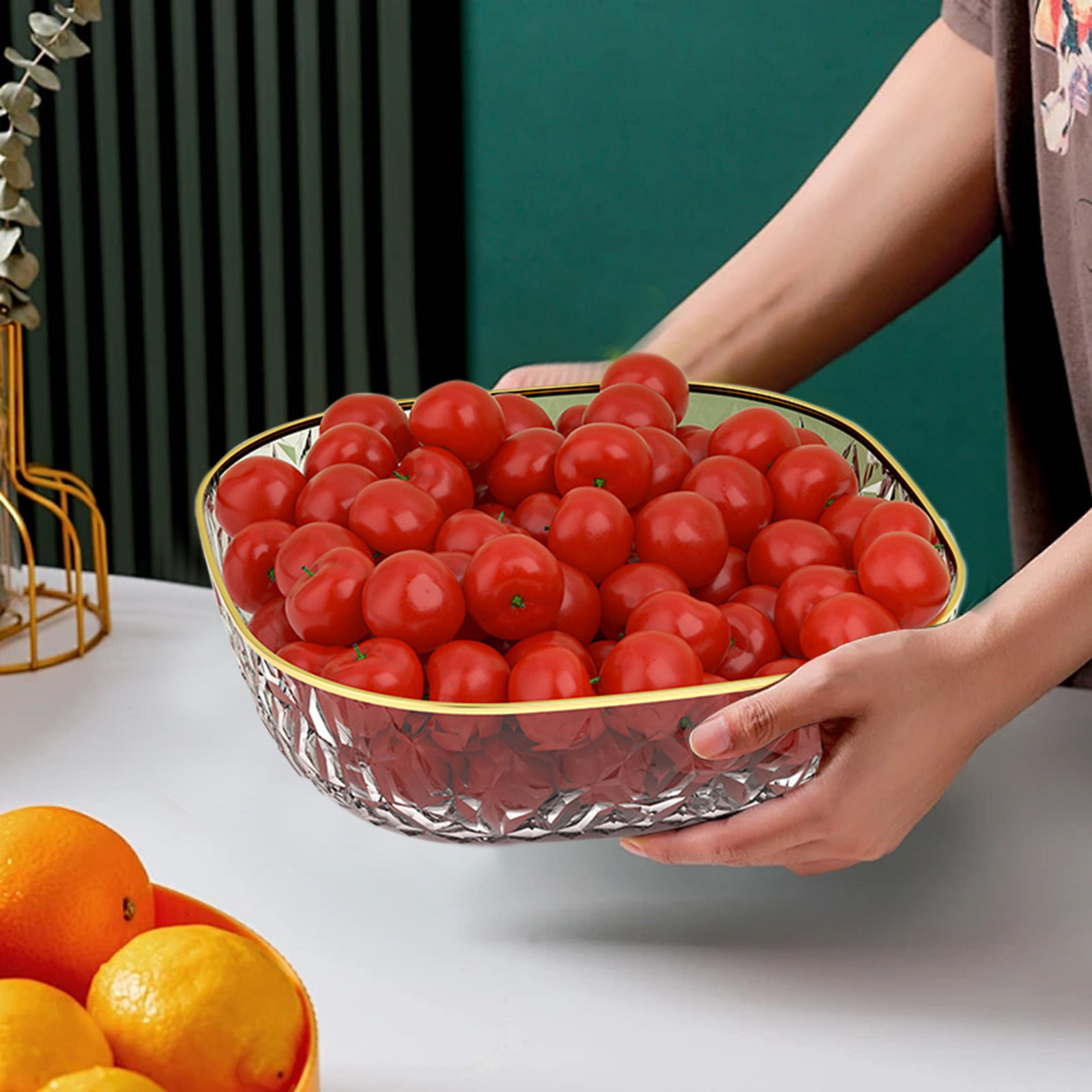 Kitchen Storage & Organization Hkapeg Gold Rim Hammered Fruit Tray PET