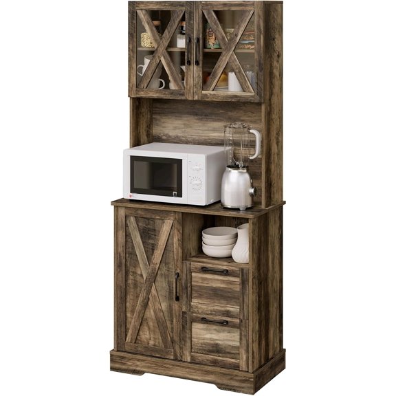 Kitchen Storage Pantry Cabinet,71" Coffee Hunth Freestanding Floor Cabinets,Farmhouse Tall Kitchen Organizers and Storage with Doors & Adjustable Shelves Rustic Brown$$