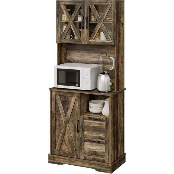 Kitchen Storage Pantry Cabinet,71" Coffee Hunth Freestanding Floor Cabinets,Farmhouse Tall Kitchen Organizers and Storage with Doors & Adjustable Shelves Rustic Brown