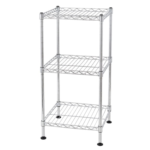 Kitchen Storage Rack, 3-Tier Steel Wire Shelf Tower Shelving Unit Kitchen Cart Silver