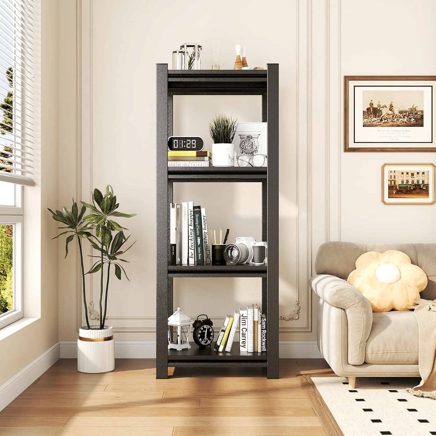 Mainstays 6-Shelf Metal Frame Bookcase, Rustic Brown - Walmart.com