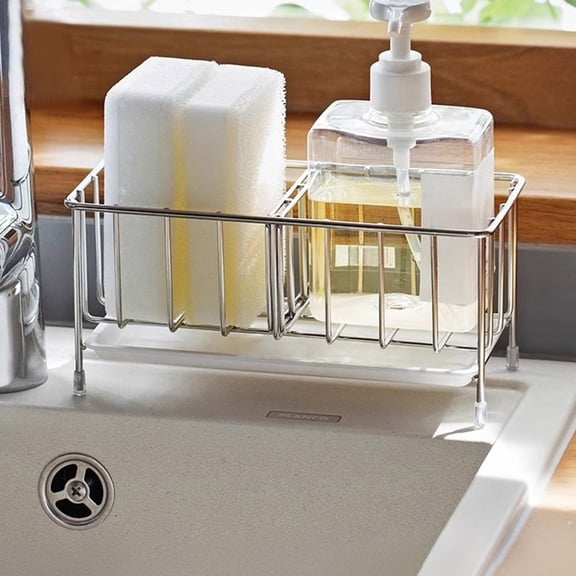 Kitchen Storage Rack, Countertop Organizer with Pull-Out Box, Sturdy Non-Perforated Design for Utensils and Cleaning Supplies, Efficient Sink Area Solution, for Home Cooks