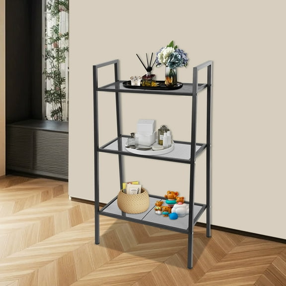 Kitchen Storage Rack, Multi-Tier Stepped Shape Bookshelf Black 60*35*113cm