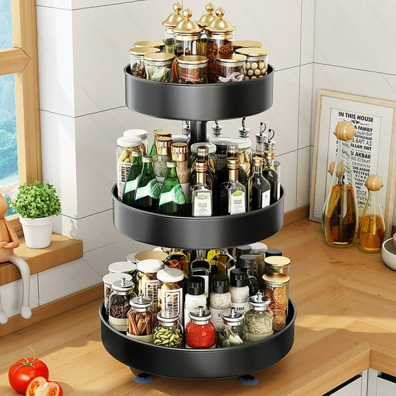 Kitchen Storage Rack Seasoning Rack Household Seasoning Products Storage Box Multifunctional 360-degree Rotating Floor Storage Rack-large size