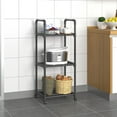 thumbnail image 1 of Kitchen Storage Rack, Three-Tier Metal Shelving Unit with Wheels, Movable Microwave and Cookware Organizer, Sturdy Floor Standing Storage Shelf for Home, 1 of 7