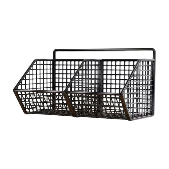 Kitchen Storage Rack - Wall Mounted Hanging Basket Organizer for Ginger, Garlic, Onions and Spices, Iron Construction, Black Finish