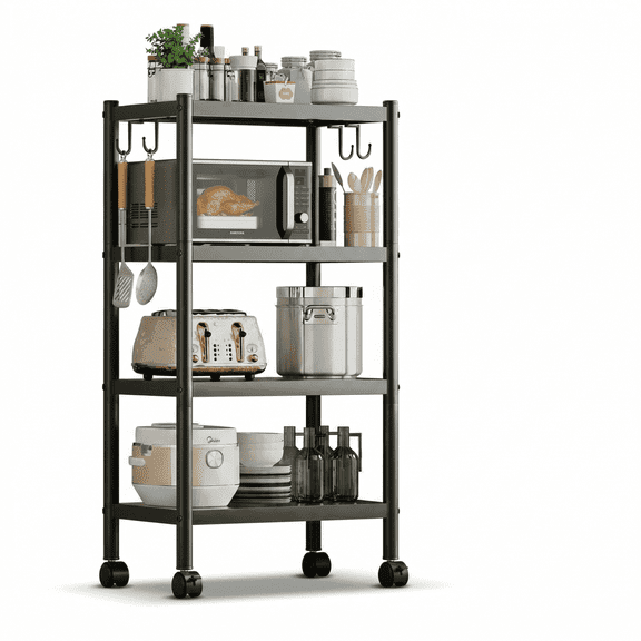 Mobile 4-Layer Kitchen Storage Rack, Rolling Cart with Lockable Wheels, Space-Saving, Ideal for Spices, Pots & Kitchen Supplies