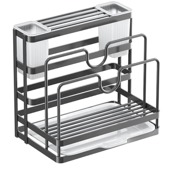 Kitchen Storage Shelf MultiFunction Kitchen Stand Holder Sink Storage Rack Steel Soap Holder Towel Rack Grey