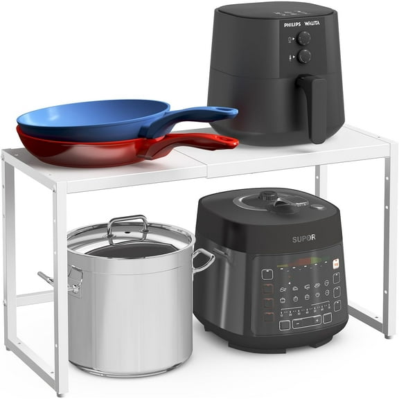 Kitchen Storage Shelves,110LBS Heavy Duty Metal Shelving Units and Storage For Small Appliance, Adjustable Stackble Storage Shelf Organizer For Kitchen Cabinet Pantry Warehouse Garage,White