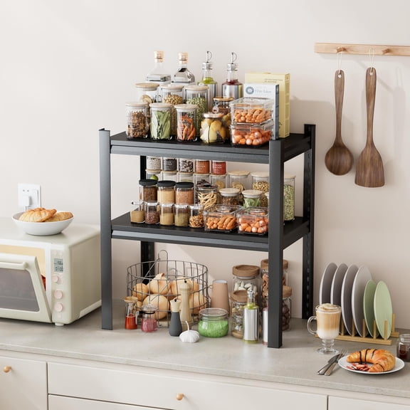 Kitchen Storage Shelves 1200 LBS Heavy Duty Shelving Unit, Adjustable Metal Pantry Shelves, Freestanding Utility Shelf for Kitchen and Pantry, Black (2-Tier 22''Hx24''Wx14''D)