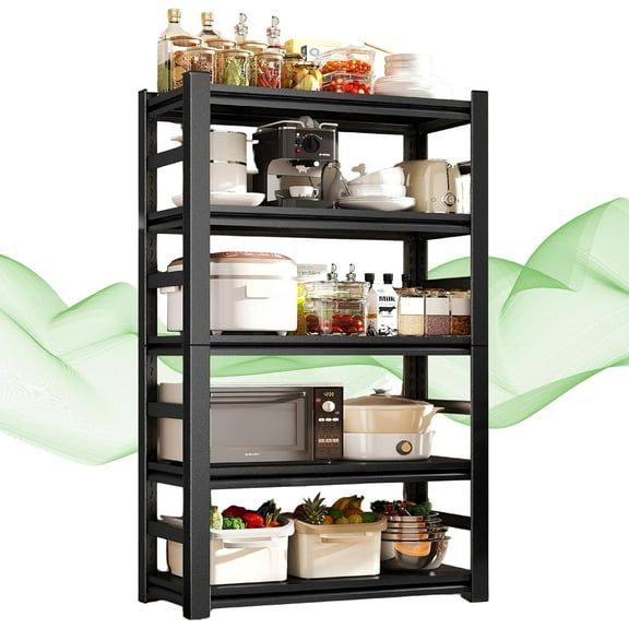 Kitchen 5-Tier Storage Shelves，Adjustable Pantry Shelves，KitchenStorage Standing Baker's Racks，Shelving Unit for Kitchen, Living Room, Dinning Room，Coffee Bar (72'H×35.5'W×15.75D)