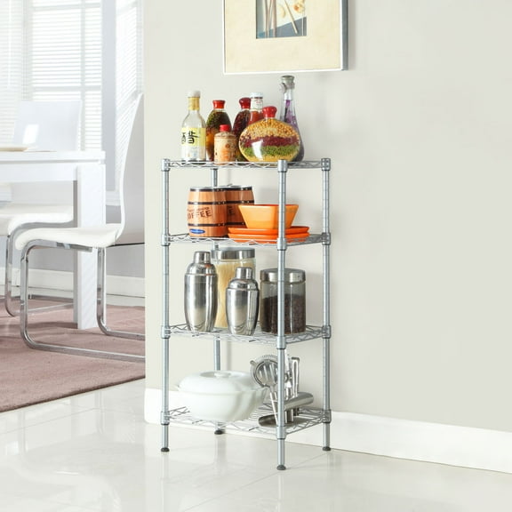 Kitchen Storage Shelves, 4-Tier Multipurpose Storage Shelf Bakers Racks for Kitchens, Carbon Steel Stand Shelf Rack Organizer, Kitchen Storage Rack for Kitchens, Bathroom, office, Silver Gray, R178