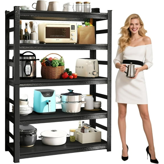 Kitchen Storage Shelves, Heavy Duty Shelving Unit, 5-Tier Adjustable Pantry Shelf, Food and Beverage Storage Shelves, Durable Metal Shelving, Appliance Storage, Black (36" W*16" D*72" H)
