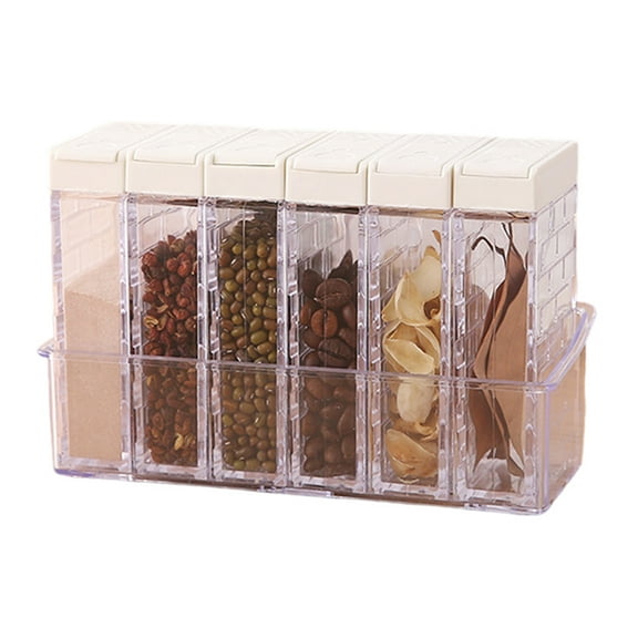 Kitchen Storage Two-Way Opening Set Spice Jars Square Shape Seasoning Box 6-Piece White