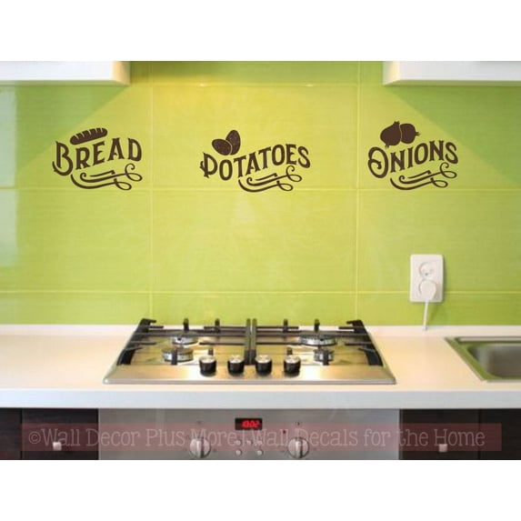 Kitchen Storage Wall Decals Farmhouse Bread Potatoes Onions Vinyl Stickers 5x23-Inch Chocolate Brown