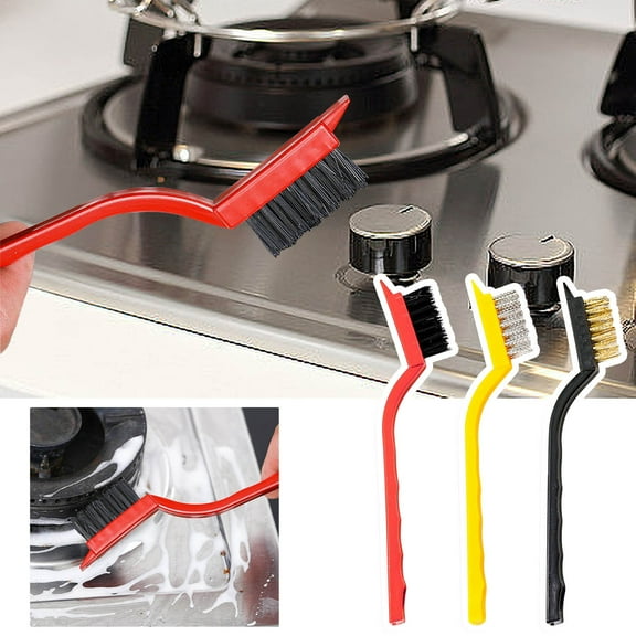 Kitchen Stove Range Hood Cleaning Brush Set 3-in-1, Multi-Material Brush Heads, Non-Slip Wavy Handle, Hanging Storage Space-Saving, for Stovetop Sink Gap Kitchen Appliance Grease Cleaning