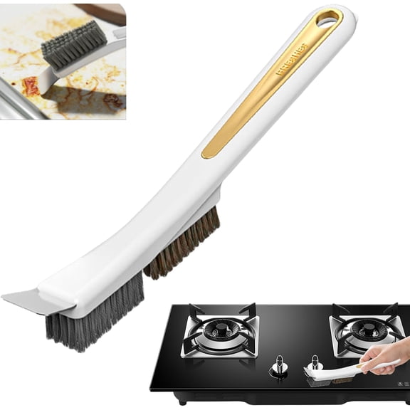 Kitchen Stove Top Brush - Heavy Duty Scrubber with Scraper, Steel Wire Cleaning Tool | Home Dirt Removal Accessory for Sink Drains, Tile, Grout, Stove, Bathroom Corners, Daily Cleaning Tasks