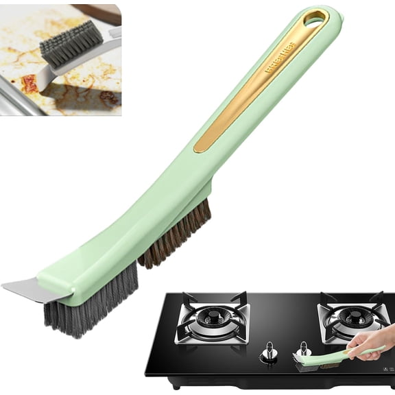 Kitchen Stove Top Brush - Steel Wire Scrubber with Built In Scraper | Heavy Duty Cleaning Gadget for Home Use, Dirt Removal Tool for Tile, Sink Drains, Stove Tops, Grout, Bathroom Corners