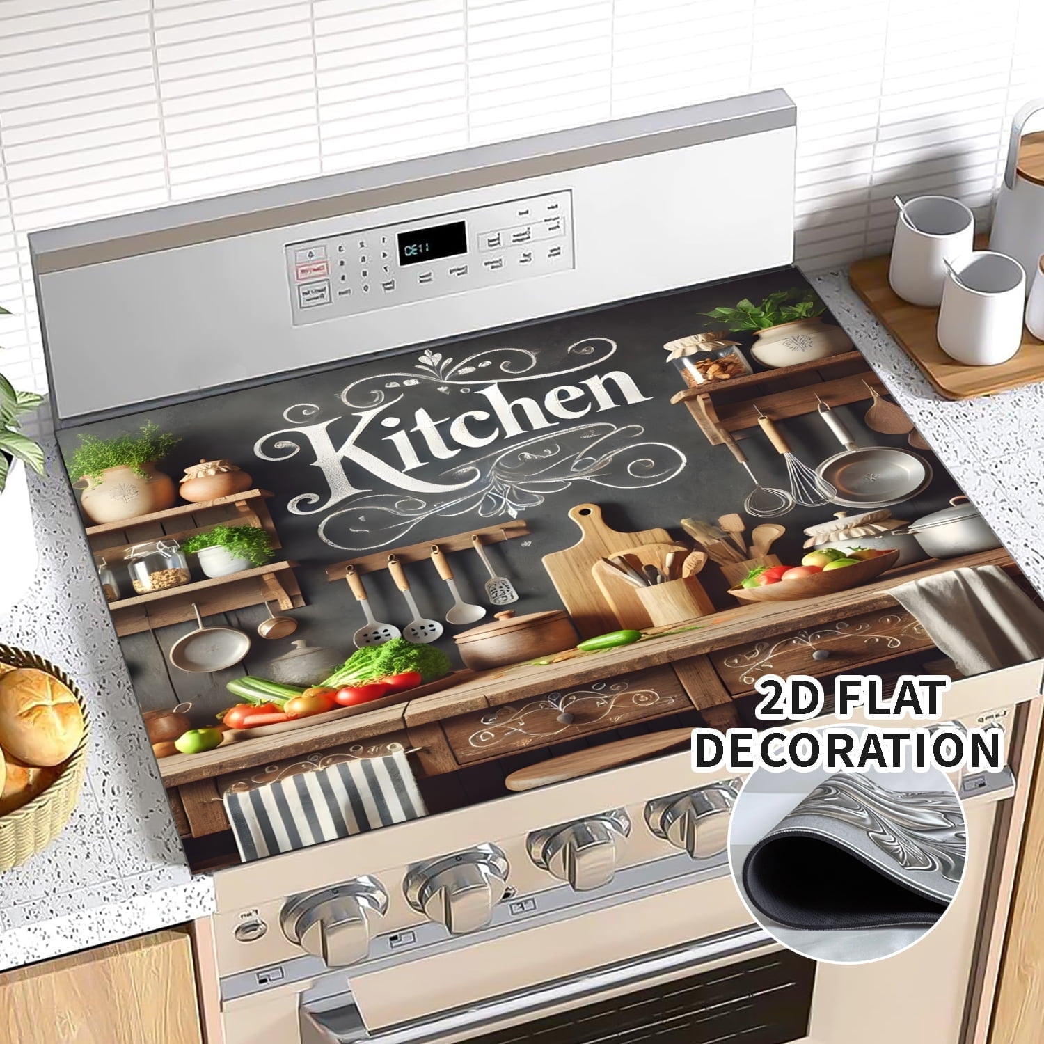 Kitchen Stove Top Cover, Multi-Design Stove Top Cover for Glass/Electric Stoves - 3-in-1 Heat-Resistant Protector Mat, Non-Slip Drying Rack 28"x20" Keep Stove Clean Mat